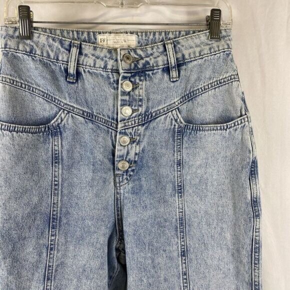 Free People Barrell Acid Stone Washed Exposed button Fly denim Jeans Size 29 - Picture 4 of 9